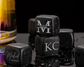 Personalized Whiskey Chilling Stones - Handcrafted Premium Black Basalt Rocks, Whiskey Gift Set, Groomsmen Gifts, Fathers Day gift for Him