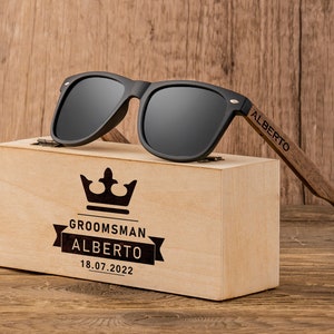 Gepersonaliseerde houten zonnebrillen, bruidsjonkers geschenken, aangepaste gegraveerde zonnebrillen, bruidsjonkers voorstel, huwelijksgeschenken voor jongens, vrijgezellenfeest cadeau