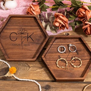 Personalized Wooden Ring Dish, Engagement Gifts Ring Dish, Engraved Ring Holder, Custom Wedding Gifts for Couple, Anniversary Gifts for Her