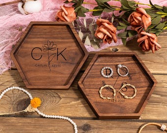 Personalized Wooden Ring Dish, Engagement Gifts Ring Dish, Engraved Ring Holder, Custom Wedding Gifts for Couple, Anniversary Gifts for Her
