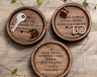 Personalized Ring Dish, Custom Jewelry Dish, Wedding Ring Dish, Wood Ring Holder, Mens Ring Dish, 4th Anniversary Gift, Engagement Gift