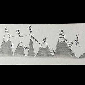 Montañismo. Dibujo original realizado con tinta y grafito sobre cartón (22,5 × 8,2 cm).