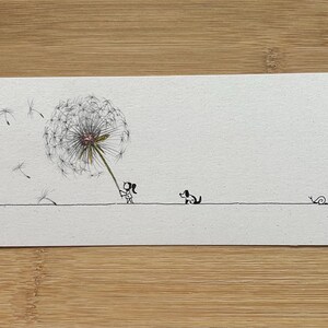 Mots dans le vent. Dessin original réalisé à l'encre sur carton (22,5 × 8,2 cm).