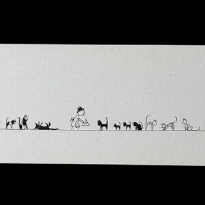 La Señora Gato. Dibujo original realizado con tinta sobre cartón (22,5 × 8,2 cm).