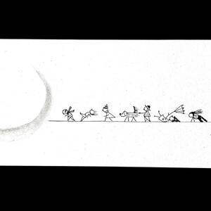 Ráfaga de viento. Dibujo original realizado con tinta y grafito sobre cartón (22,5 × 8,2 cm).