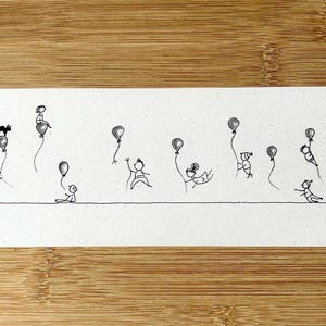 軽やかさ。厚紙（22.5 × 8.2 cm）にインクと黒鉛で描かれた原画。