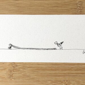 Peluquera. Dibujo original en tinta y grafito sobre cartón (22,5 × 8,2 cm).