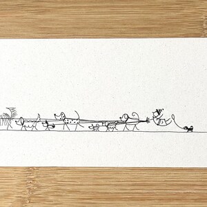 犬の世話をする女性。厚紙（22.5×8.2cm）にインクとグラファイトで描いた原画。