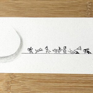 突風。厚紙にインクと黒鉛で描いた原画（22.5×8.2cm）。
