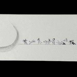 Ráfaga de viento. Dibujo original realizado con tinta y grafito sobre cartón (22,5 × 8,2 cm).