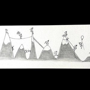 Montañismo. Dibujo original realizado con tinta y grafito sobre cartón (22,5 × 8,2 cm).
