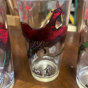 Vintage MCM Hazel Atlas pheasant glass tumbler - set of 5