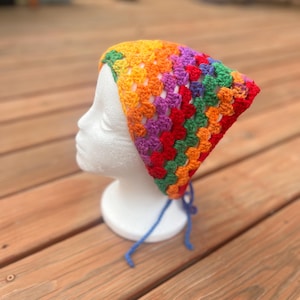 Crochet Rainbow Granny Square Bandana | Handmade Pride Bandana | Colorful Festival Headwrap