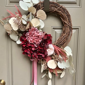 Fall peony Hydrangea eucalyptus wreath | Valentine’s wreath | Satin ribbon | Burgundy / blush pink /mauve elegant wreath for front door