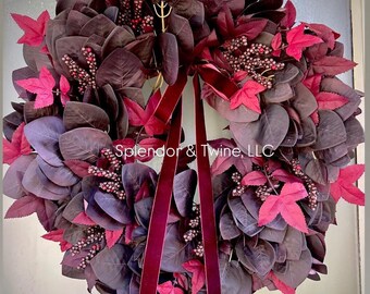 Fall Plum Magnolia Wreath | Burgundy Autumn Door Decor