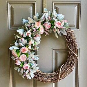 Lamb’s ear wreath | Ranunculus |flowers | Spring wreath | Wreath for front door | Summer wreath | Grapevine wreath | Farmhouse wreath