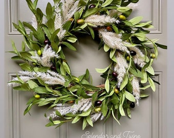 Olive & Pampas Grass Wreath | Boho Front Door Decor
