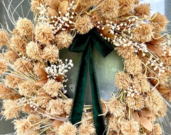 Boho Faux Floral Wreath | Neutral Farmhouse Door Decor