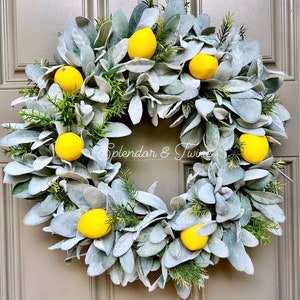 Lemon wreath | Kitchen wreath | Summer wreath | Lambsear wreath | Modern farmhouse wreath