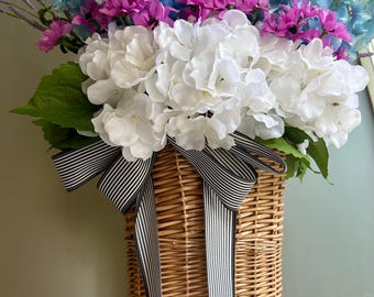 Floral Basket Door Hanger | Hydrangea basket wreath for front door | Cottagecore Wicker Decor