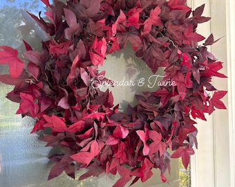Burgundy Fall Leaves Wreath | Monochromatic Autumn Front Door Decor