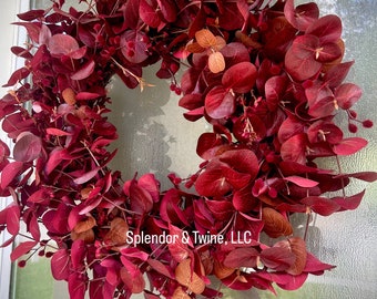 Burgundy Eucalyptus Fall Wreath | Monochromatic Front Door Decor