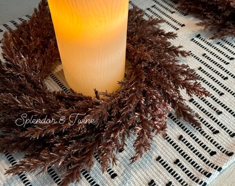 Mini Brown Faux Pampas Candle Ring | Boho Wreath