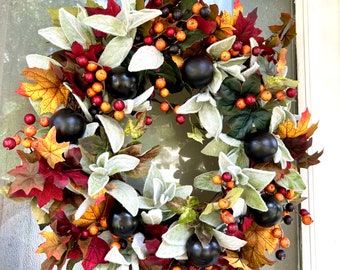 Fall Plum & Cranberry Wreath | Lambs Ear Autumn Door Decor
