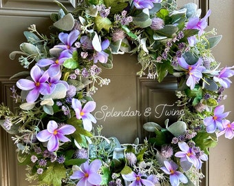 Spring Wreath | Purple Floral, Lambs Ear & Thistle