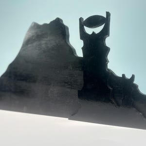 Dark Tower & Volcanic Mountain Silhouette | Handmade Fantasy Decor | Over-Door or Shelf Display Art
