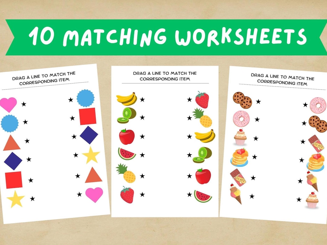 Kids Matching Activity - Printable Worksheets - Pdf Game - Etsy