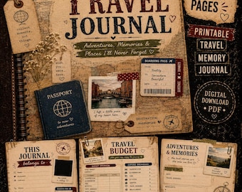 Ausdruckbares Reisetagebuch | 22-seitiger Reiseplaner & Erinnerungsbuch | Urlaubstagebuch | Reiseplaner | Reisealbum | Digitaler Download
