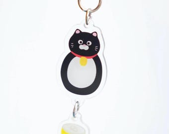 Tuxedo Cat Acryl Schlüsselanhänger, Food Can Charm, Kawaii Kitten Bag Accessoire
