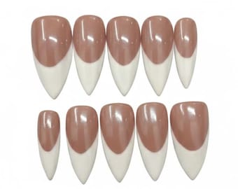 Uñas postizas francesas hechas a mano, set minimalista de uñas de gel blancas