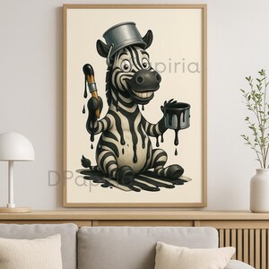 Zebra Divertente con Vernice – Illustrazione Digitale PNG | Clipart Cartoon per T-shirt, Poster, Tazze, Camerette, Arte da Stampare