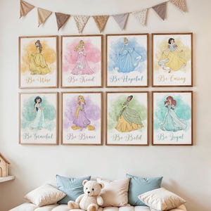 Lot de 8 oeuvres d&#39;art mural princesse, affiches de princesse, décoration murale de princesse, tirages de chambre de princesse, tirages d&#39;affirmations de princesse
