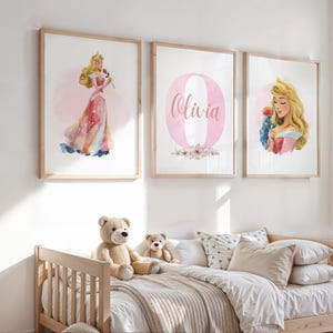 Princess Aurora Wall Art Set, Personalized Name Print, Sleeping Beauty Nursery Decor Girls, Princess Wall Art Prints, Princess Room Decor