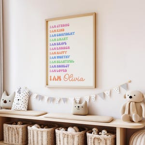 Personalised Girls Digital Affirmation Print, Pastel Colours, Girl Bedroom Decor, Rainbow Wall Art, Playroom Decor, Girls Nursery