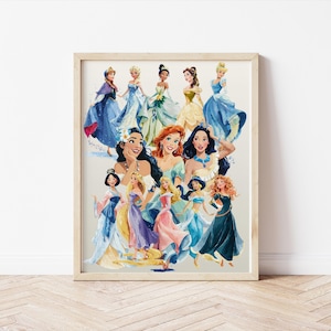 Princess Wall Art Decor, Girls Princess Fairytale Digital Download, Instant Princess Poster, Watercolour Princess Print, Girls Bedroom Decor