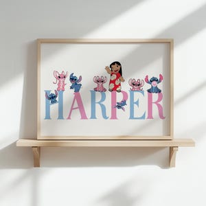 Personalised Lilo & Stitch Name Print, Custom Disney-Inspired Nursery Wall Art, Girls Bedroom Decor, Lilo and Stitch Bedroom Name Poster