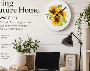 Sunflower Bouquet Acrylic Wall Clock | Floral Kitchen Decor