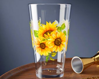 Vaso mezclador con diseño de ramo de girasoles de 473 ml / Vaso de pinta floral