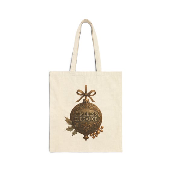 Timeless Elegance Ornament Cotton Tote Bag | Christmas Holiday Holly Design