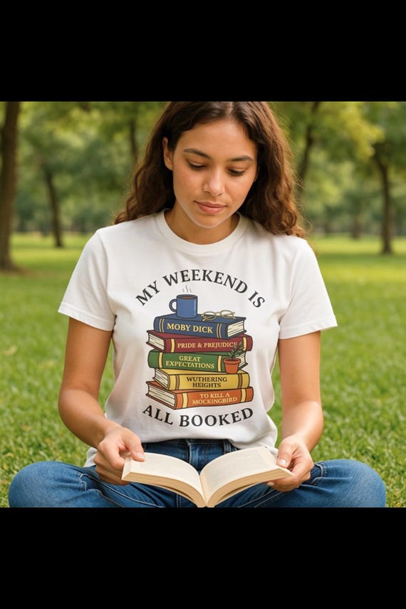 All Booked Stack of Books Book Lover Tee | Reading Shirt, Cozy Reader