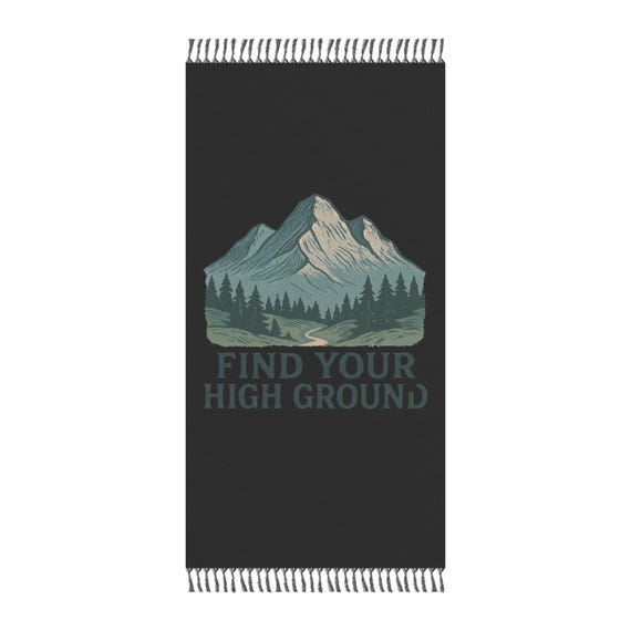 Find Your High Ground beach towel | Mountain forest illustration