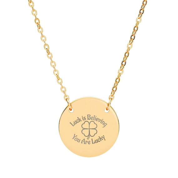 Four Leaf Clover Engraved Circle Necklace | Personalized Disc Pendant
