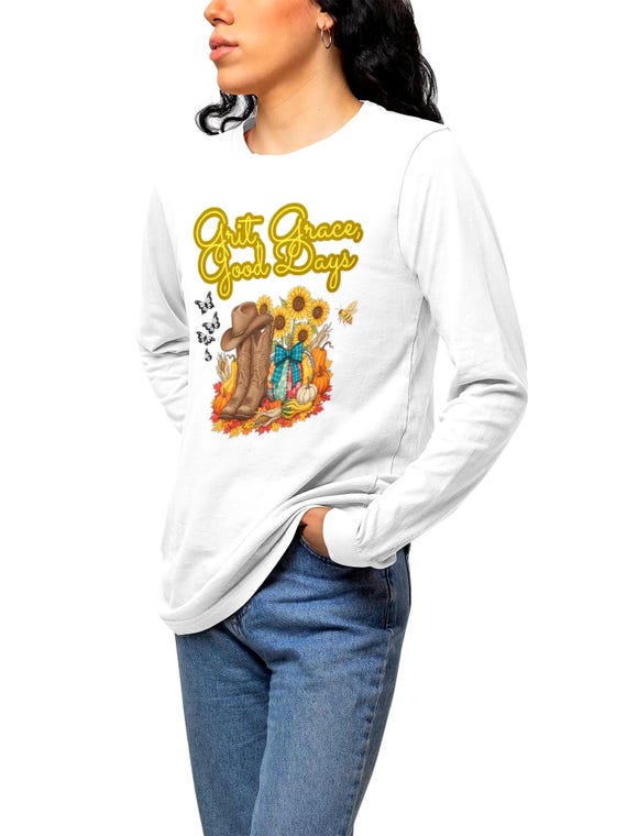 Country Boho  Long Sleeve Tee with sunflower guitar - Grit Grace Good Days