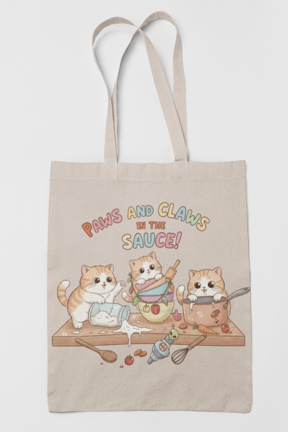 Kittens in the Kitchen cooking up a mess Tote Bag | Cozy Cat Illustration