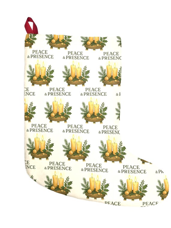 Peace & Presence Candle Pattern Christmas Stocking | Holiday Mantle Decoration