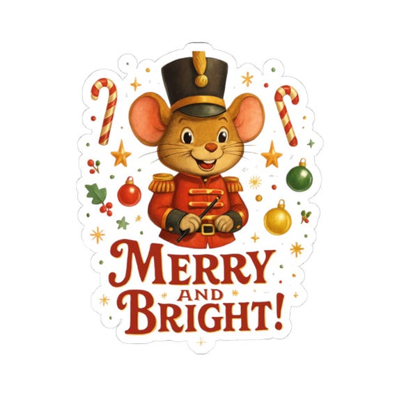 Nutcracker Mouse Merry and Bright Sticker | Kiss-Cut Christmas Sticker